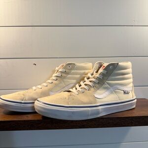 VANS Sk8-Hi Pro Pop Cush High Top Sneakers Beige White Suede Canvas